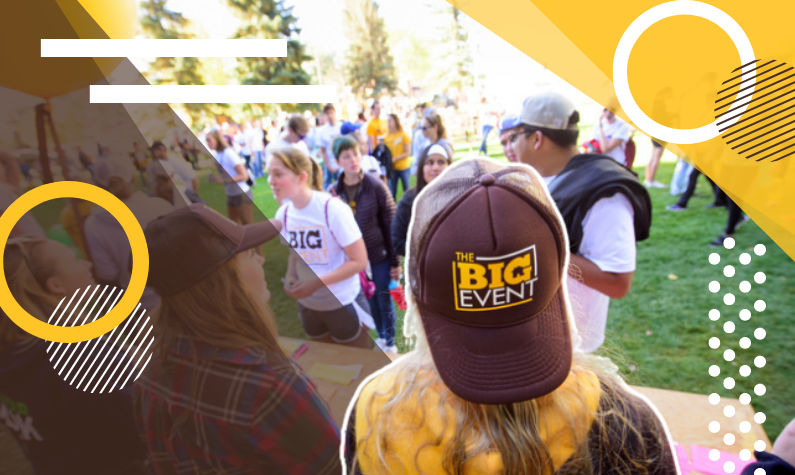 students wears a Big Event Hat