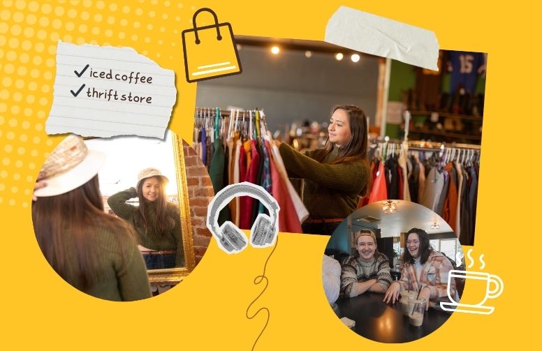 Collage of thrift stores and coffee shops