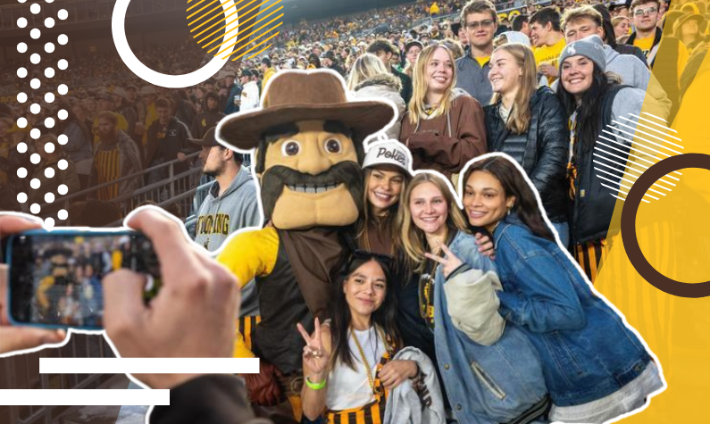 Mariah and friends cheer on the Cowboys at a UW football game with Pistol Pete
