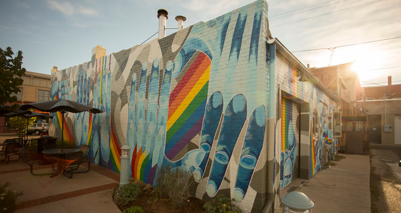 Colorful mural on the side of a building