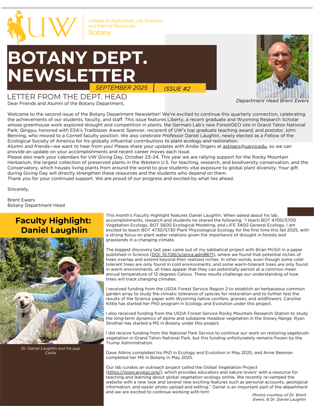 Botany Department Newsletter, September 2025