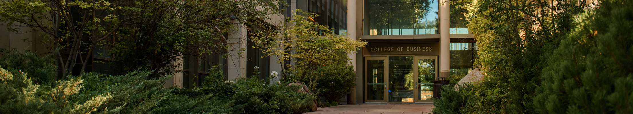 Exterior view of the front doors of the College of Business