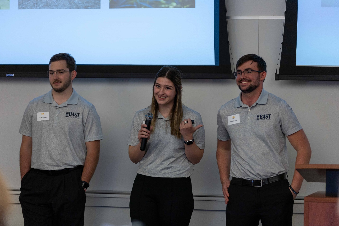 Photo of BAST Manufacturing members Clayton Auzqui, Carly Keller and Jared Clapper