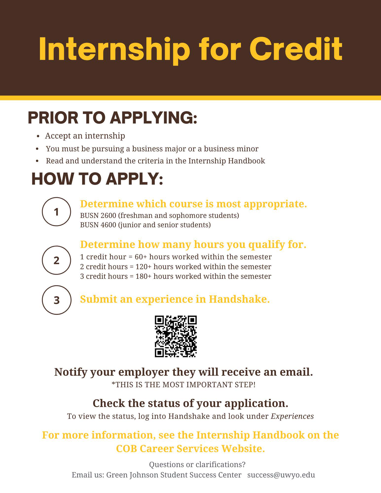 Internship for Credit Image. For more information, visit the GJSSC