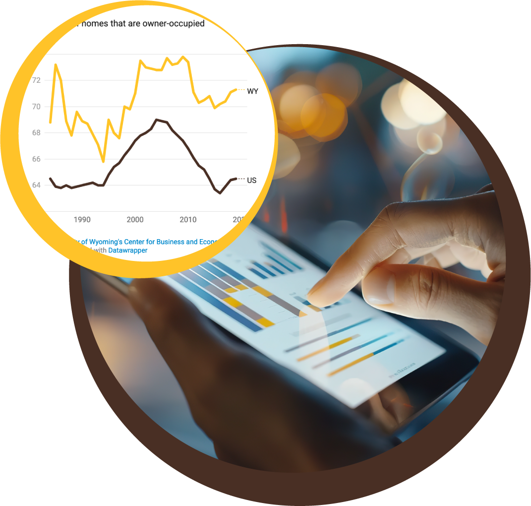 Charts and person using ipad