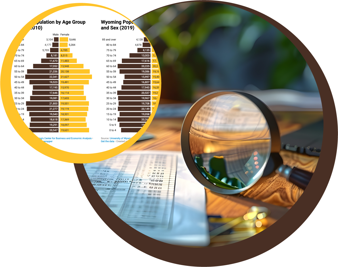 Charts and magnifying glass