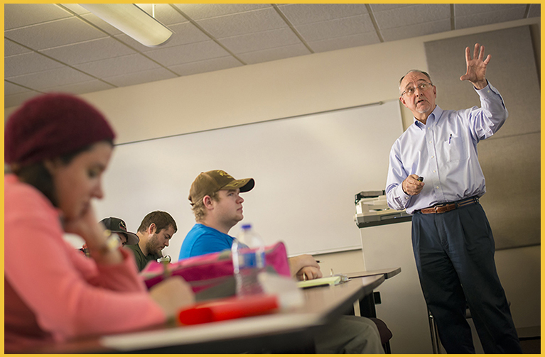 Engineering Professor Bill Bellamy teaches in his Intro to Environmental Engineering class, held in the Engineering Building.