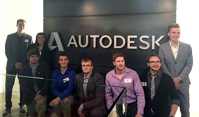 Students pose for a photo at the headquarters of Autodesk