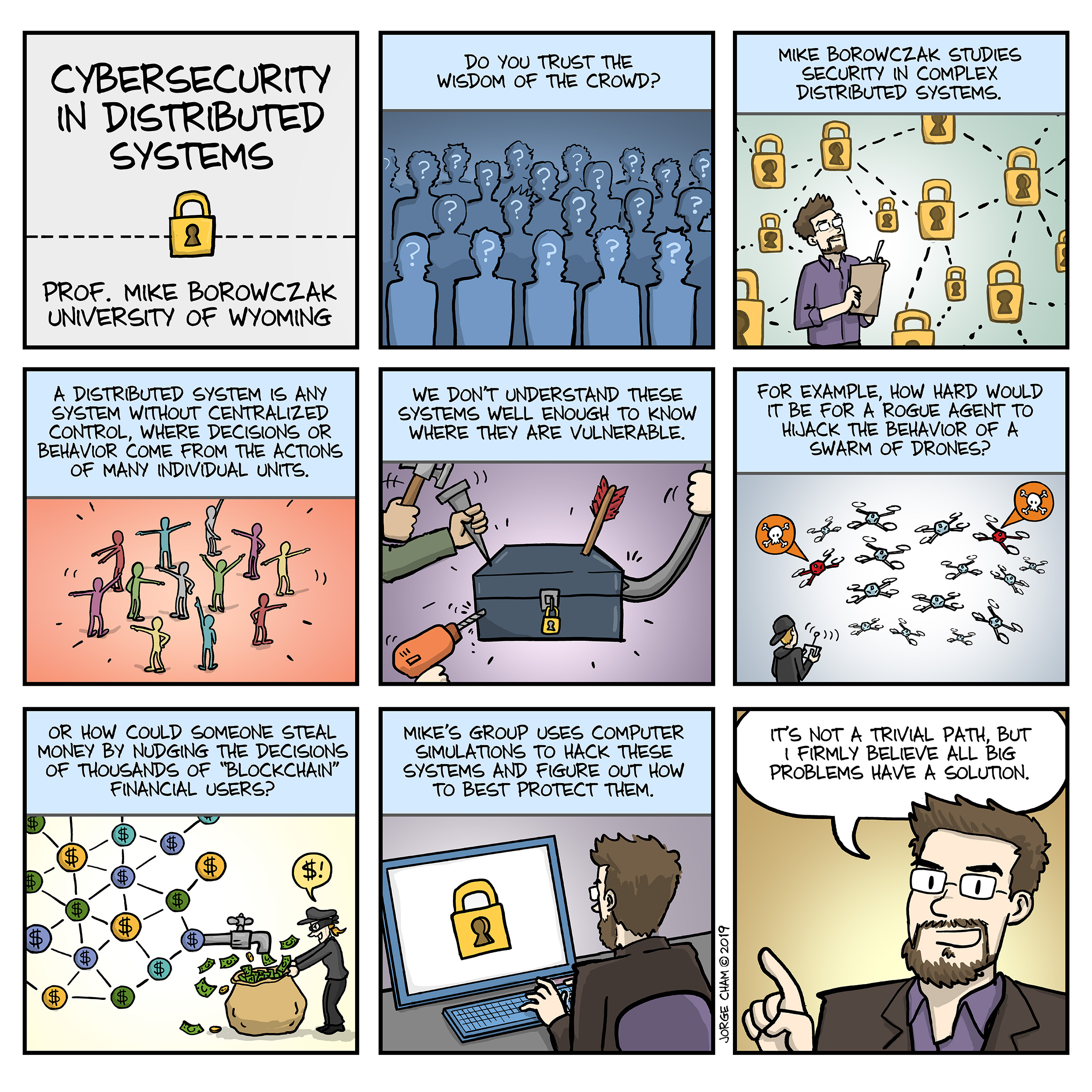 PhD Comic describing Dr. Mike Borowczak's research on security in distributed systems 
