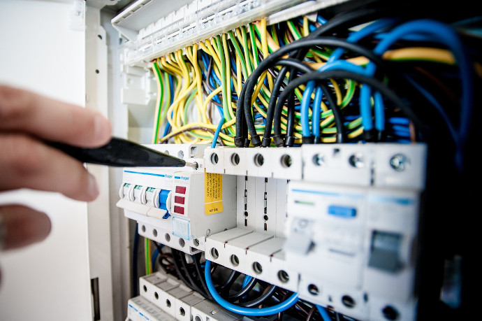 Close up of an industrial control system wiring.