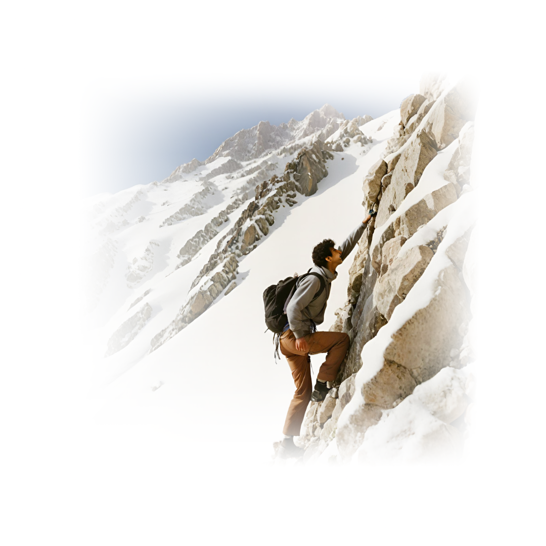 hiker climbing mountain