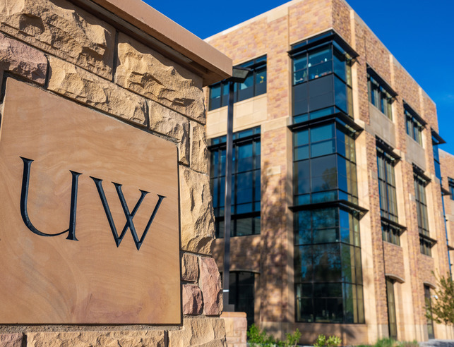 UW sign in front of EERB building