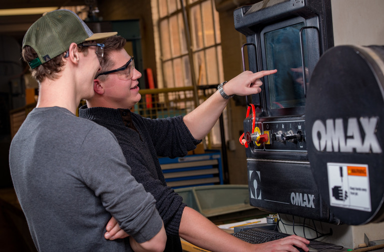 students working in the engineering shop