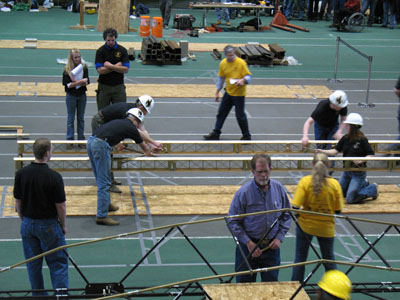 Students working on bridge competition  - examining bridge