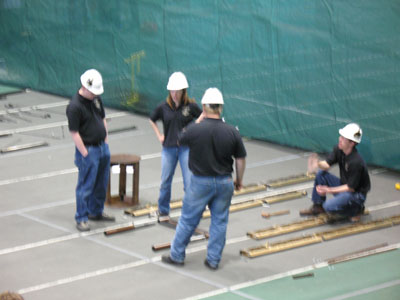 Students working on bridge competition - ready to start