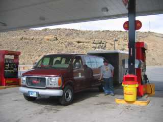 van getting gas