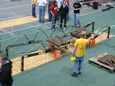 Students working on bridge
