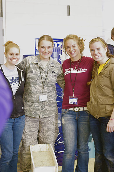 Freshman Ellen Studebaker with her mystery design team.