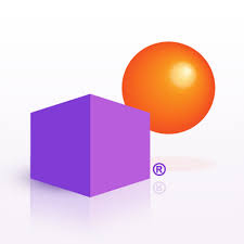 Destination Imagination logo purple cube and orange sphere