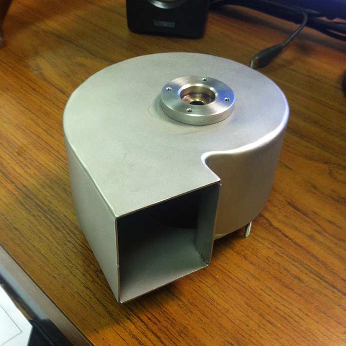Metal fan blower on table