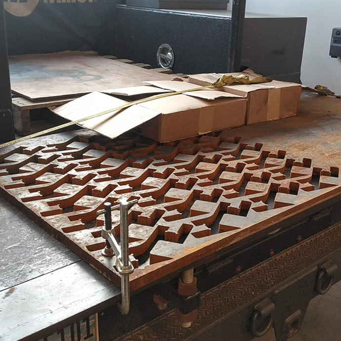 Waterjet cutting 1inch thick mild steel brackets for welding fixture systems