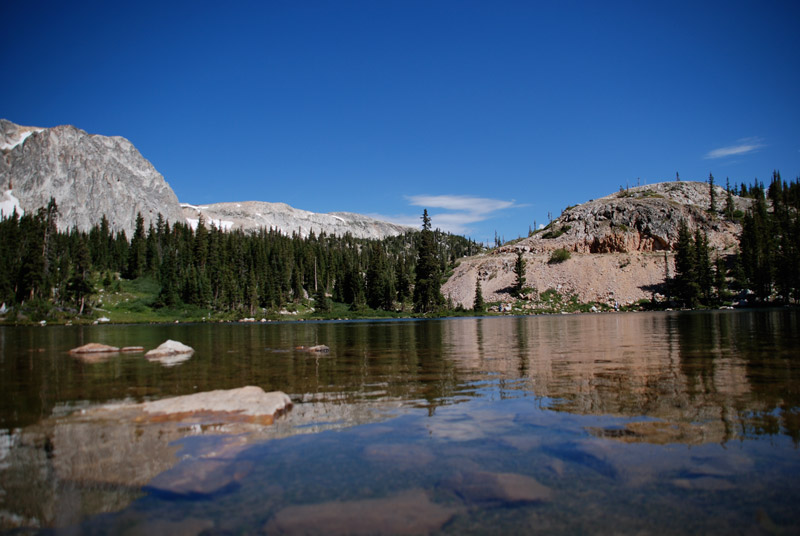 Snowy Range with lake in foreground