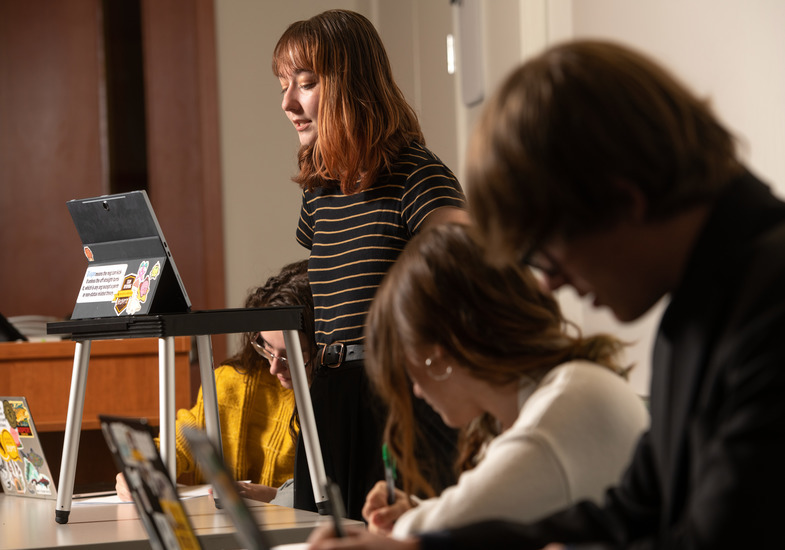 A student presenting in class