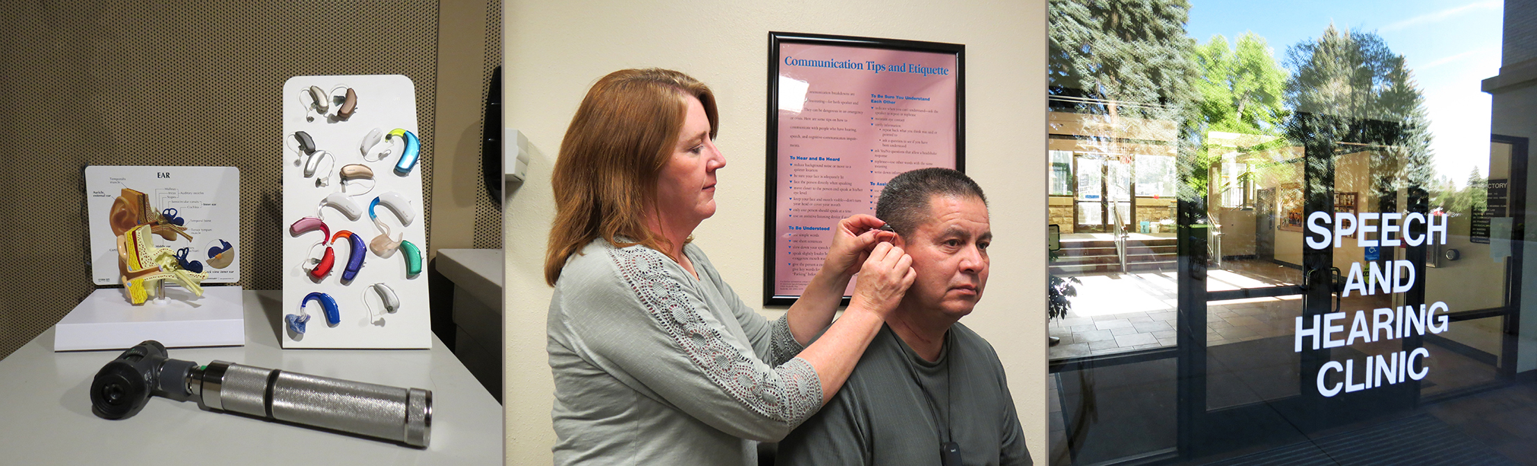 Various activities found in a speech and hearing clinic. 