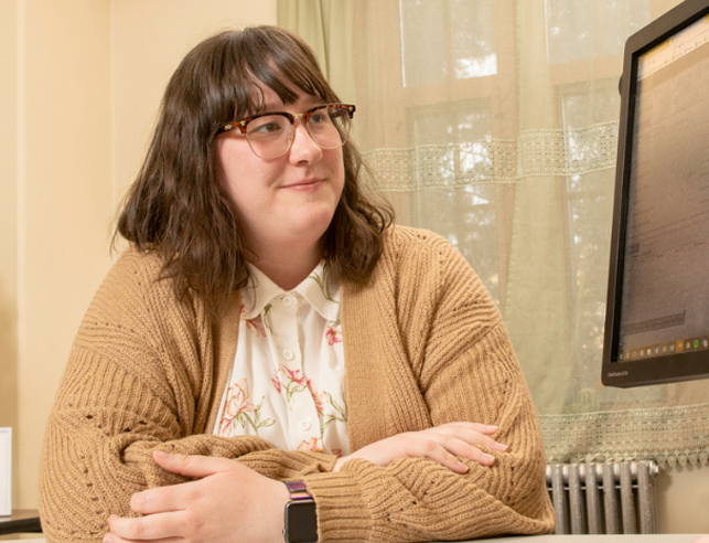 Woman looking at computer