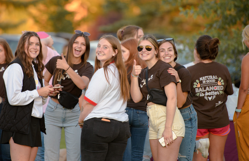 A group of UW students enjoy time together on Frat Mall