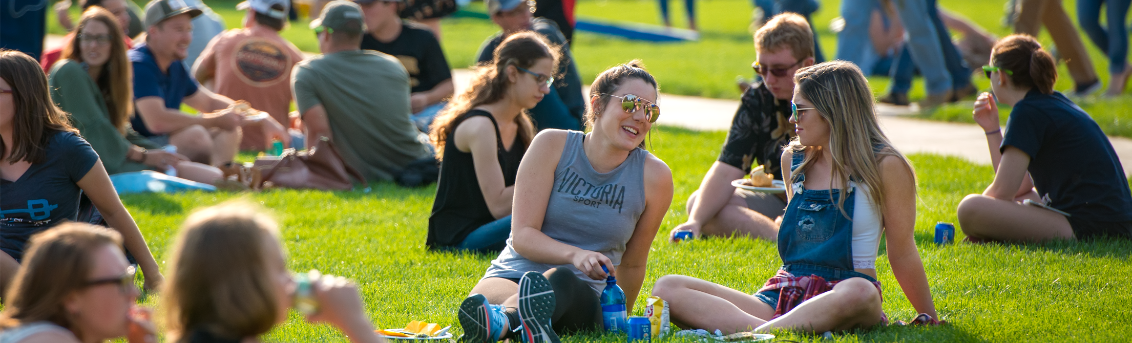 Students sitting in the grass