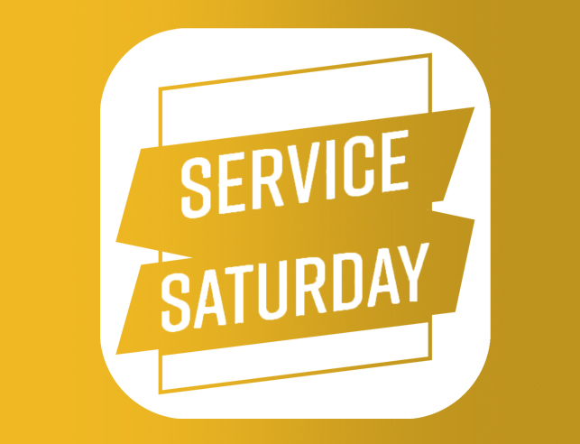 Service Saturday banner on yellow background