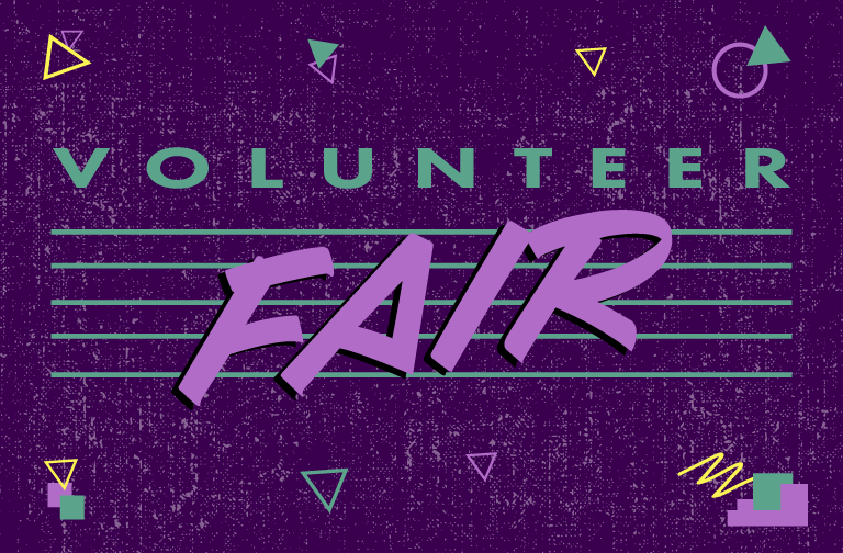 Volunteer Fair logo in a 90's theme