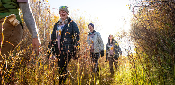 A group of UW students participate in a hike led by a student organization at a nearby outdoor recreation area