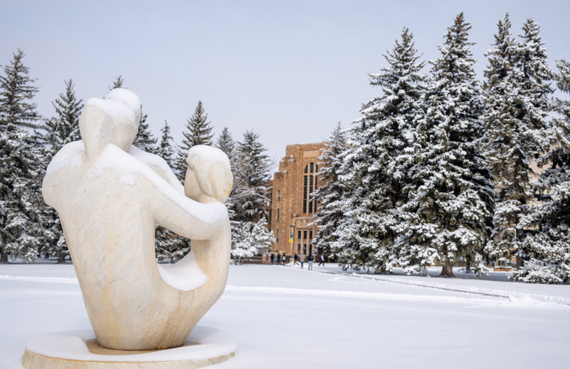 campus in the snow