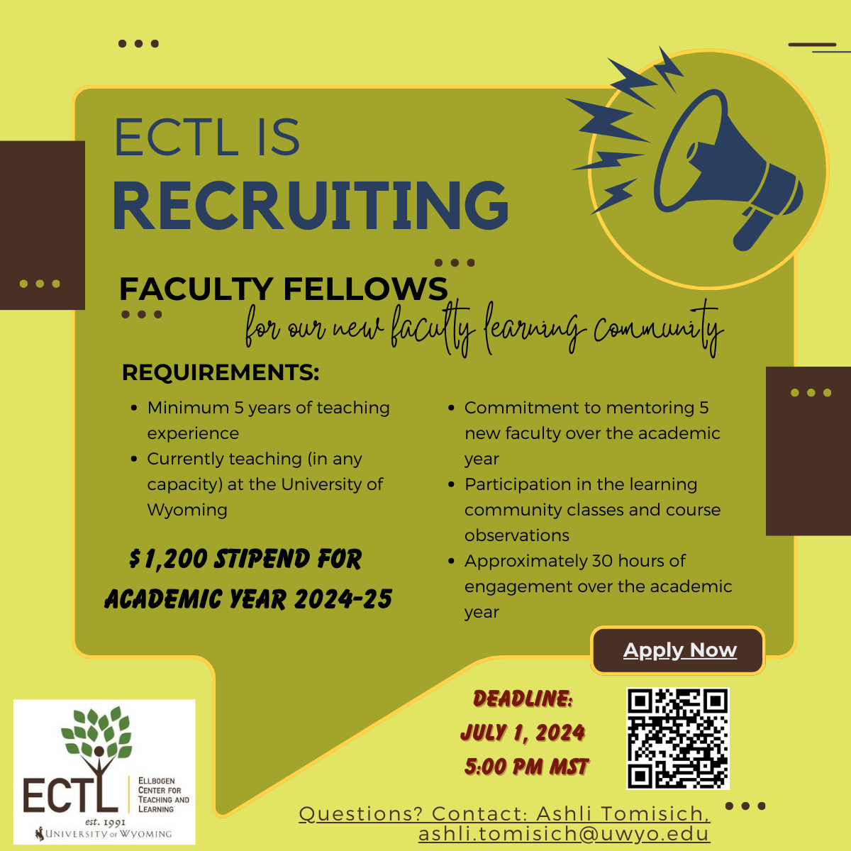 ECTL IS RECRUITING FACULTY FELLOWS--CLICK HERE FOR A PDF or click the link below to apply