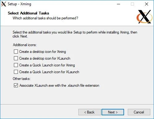 Setup panel for Xming