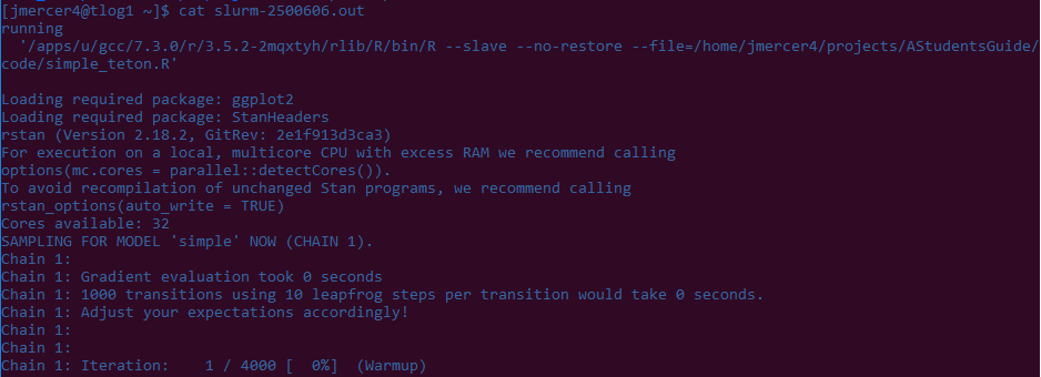 Terminal window showing what happens when you cat a job file