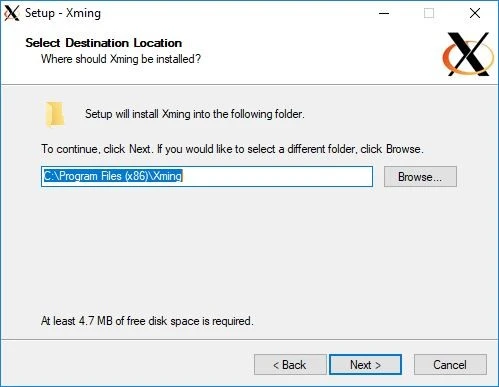 Setup panel for Xming