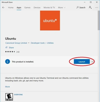 Circled launch button on Ubuntu store page