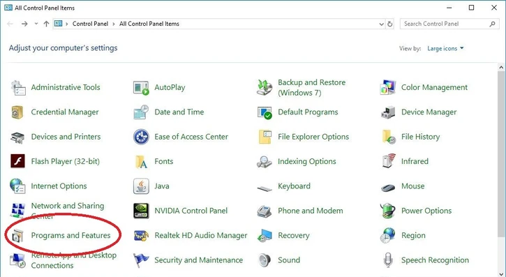 Windows control panel
