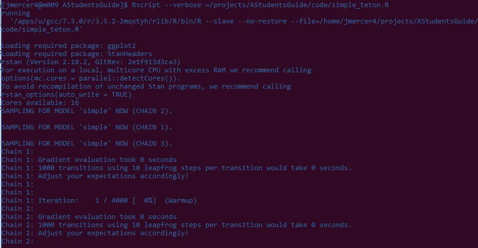 Terminal window showing the top of a script output