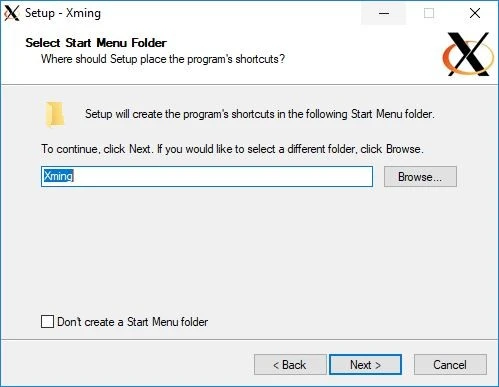 Setup panel for Xming