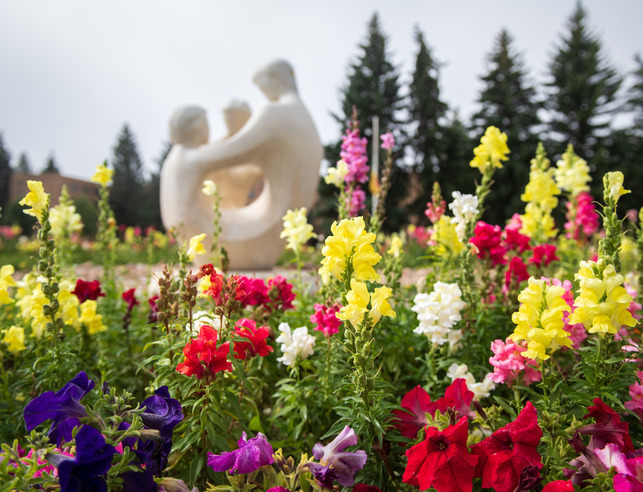 Statue with flowers