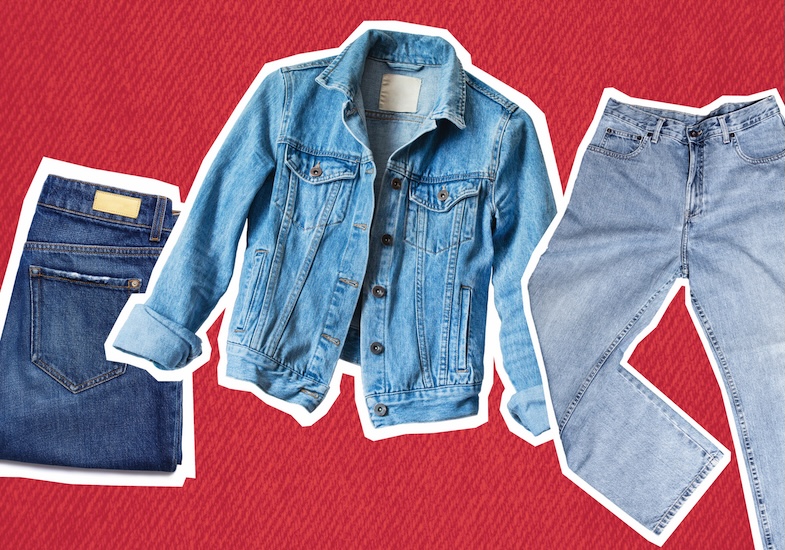 Cut outs of denim pants and a jacket