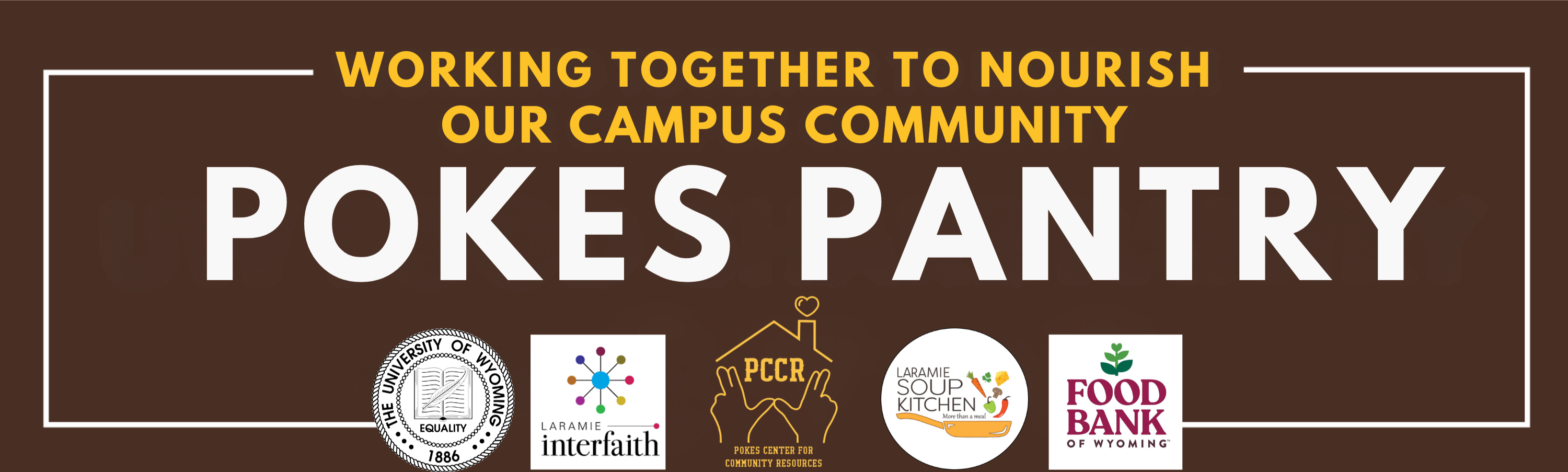 Pokes Food Share Pantry logo with community sponsor logos. Working together to nourish our campus community