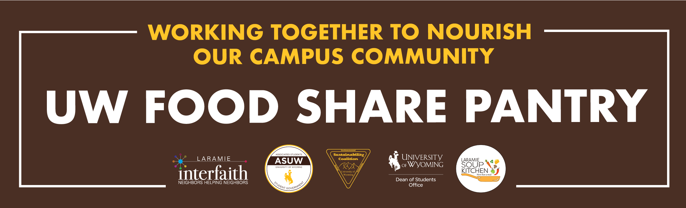 UW Food Share Pantry logo with community sponsor logos. Working together to nourish our campus community