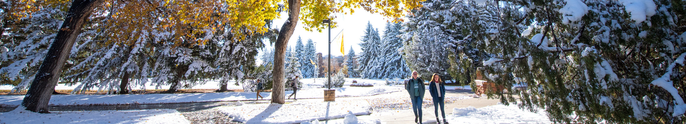 Students outside on campus in winter.