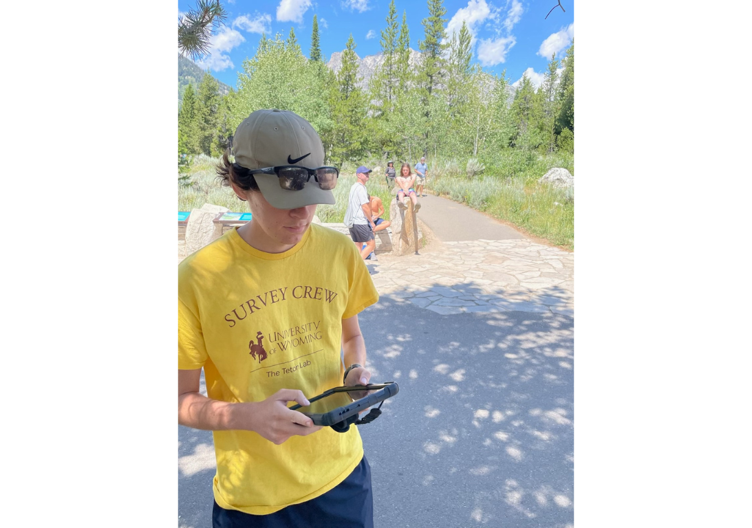 student as a part of the survey crew at the teton lab
