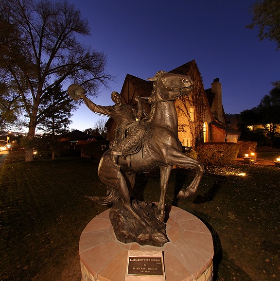 A statue outside the UW Alumni House